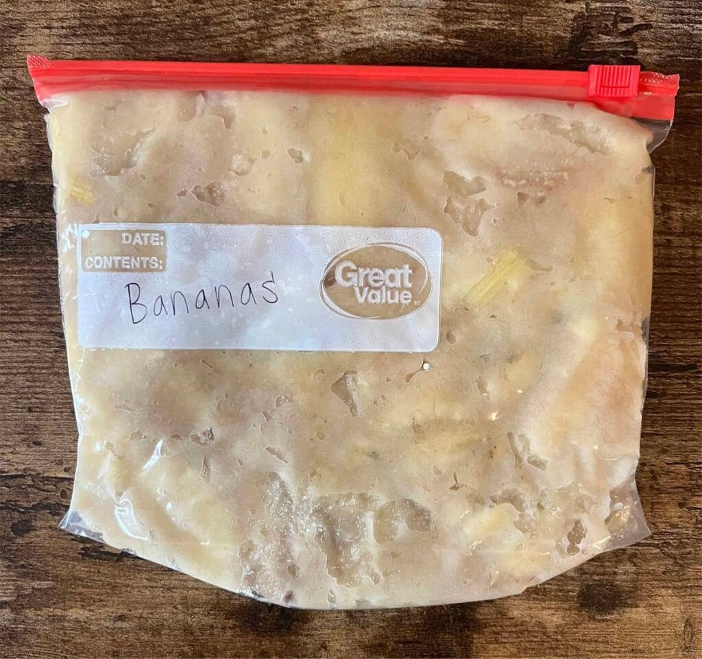 Mashed bananas in a bag. 