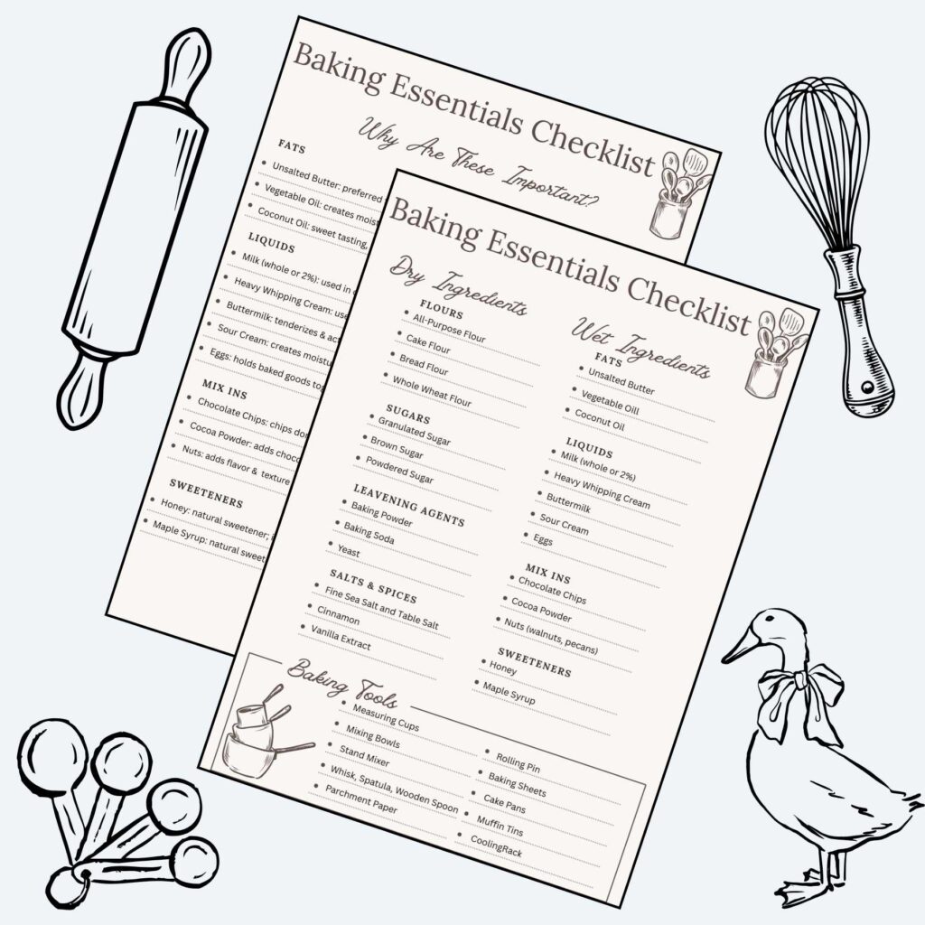 A mock up of the baking essentials checklist for email opt in.