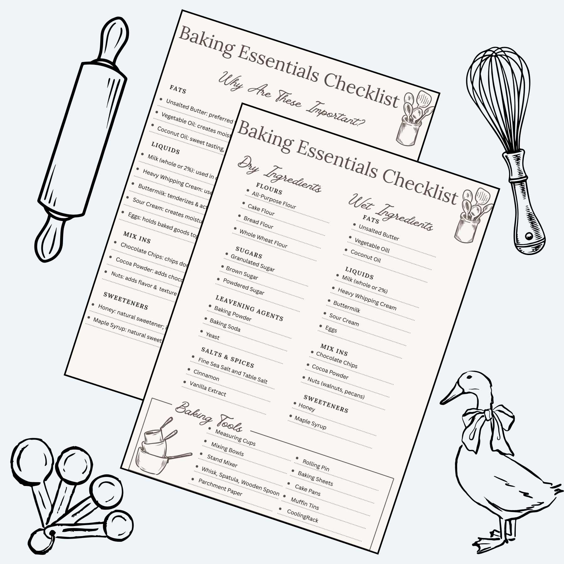 A mock up of the baking essentials checklist for email opt in.
