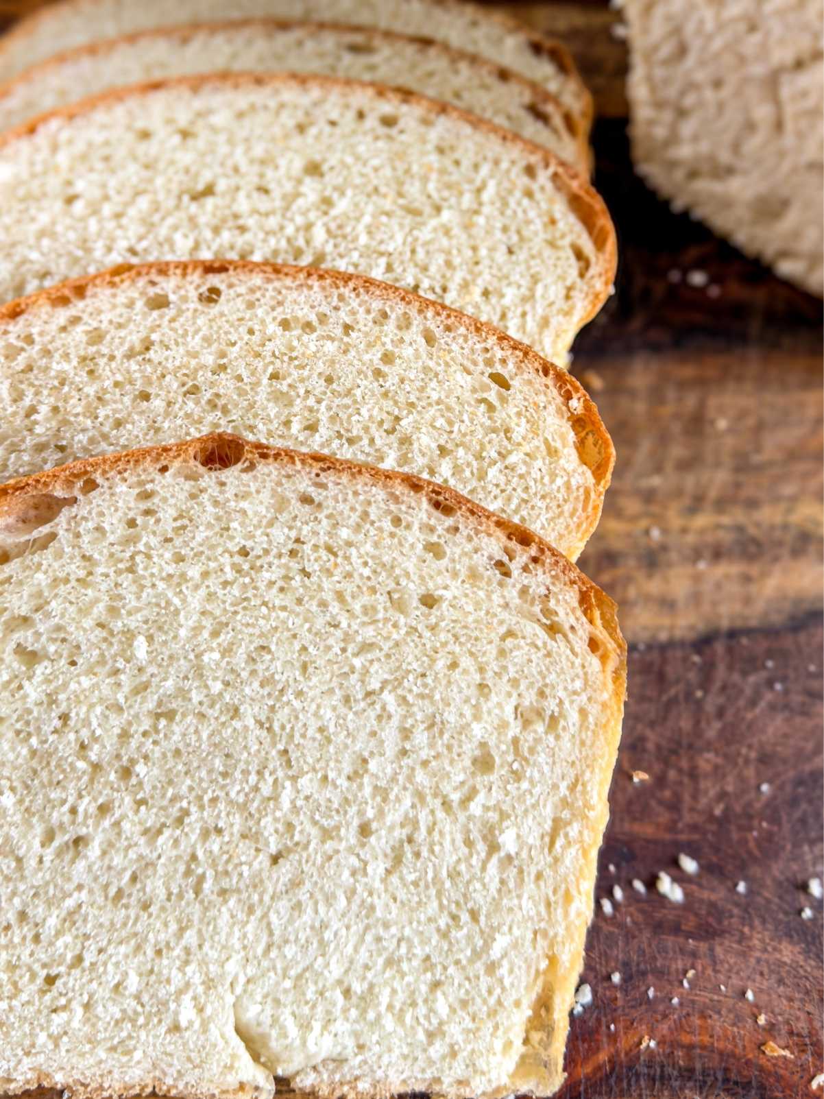 An up close picture of slices of beginner friendly sandwich bread.